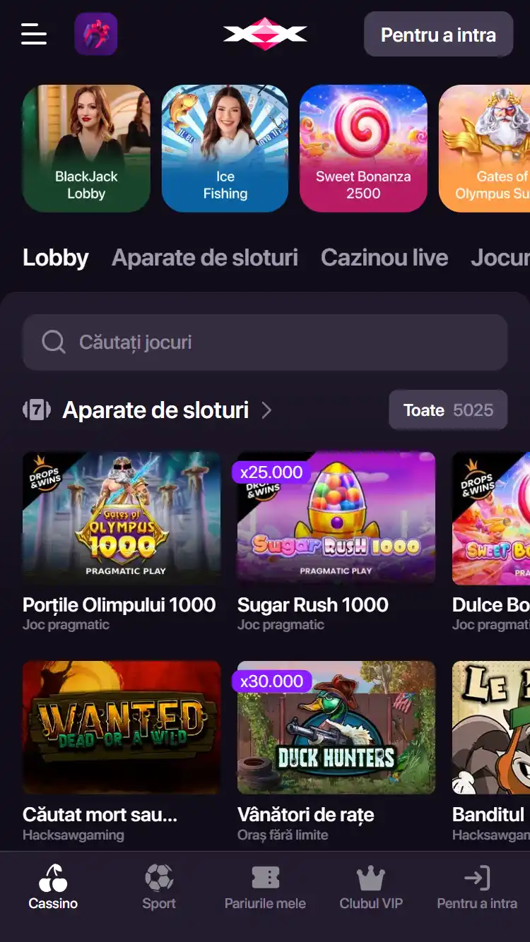 Captură a lobby-ului CHEXX cu categorii de jocuri și furnizori vizibili